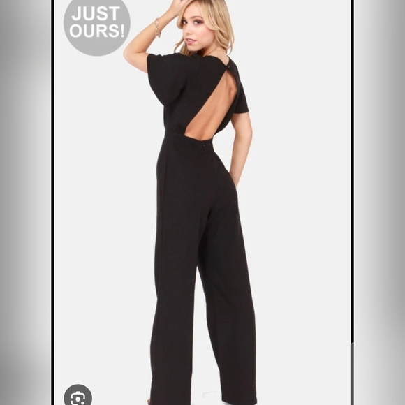 Lulu's Black V-Neck Jumpsuit with Cap Sleeves - Picture 2 of 7